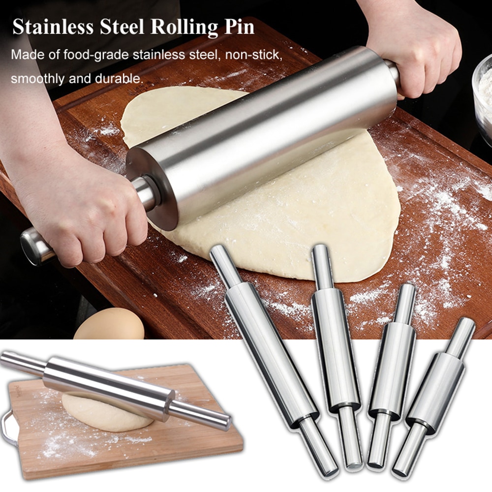 Stainless Steel Rolling Pin Non-stick Pastry Dough Roller Baking Pizza Cookie Making Tool Silicone Baking Mat Kitchen Accessorie
