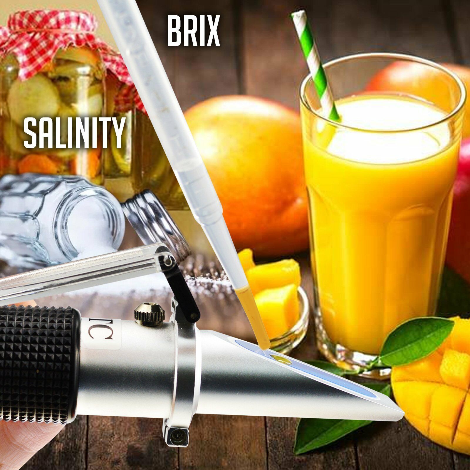 Brix salinità rifrattometro a doppia scala ATC saldi alimentare 0-32% Brix e 0-28% salinità per succhi di frutta e soluzione salata, salamoia
