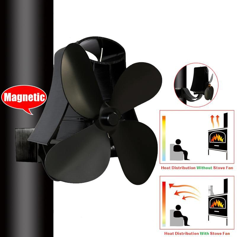 Tipo montado na parede 4 lâmina calor alimentado fogão ventilador log queimador de madeira eco silencioso casa lareira ventilador distribuição calor poupança combustível