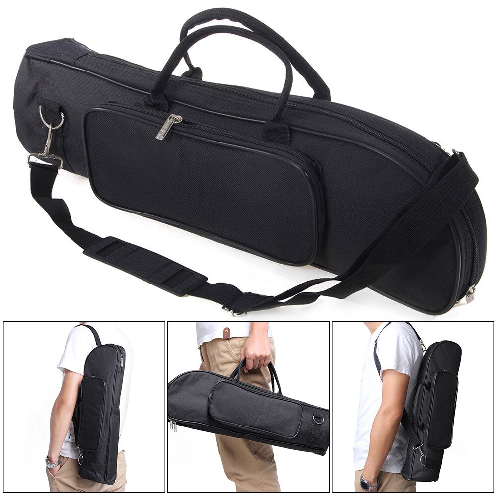 Draagbare Trompet Storage Case Met Pocket Dubbele Ritsen Waterdicht Trompet Tas Verstelbare Riem Zwart Wind Instrument Zak