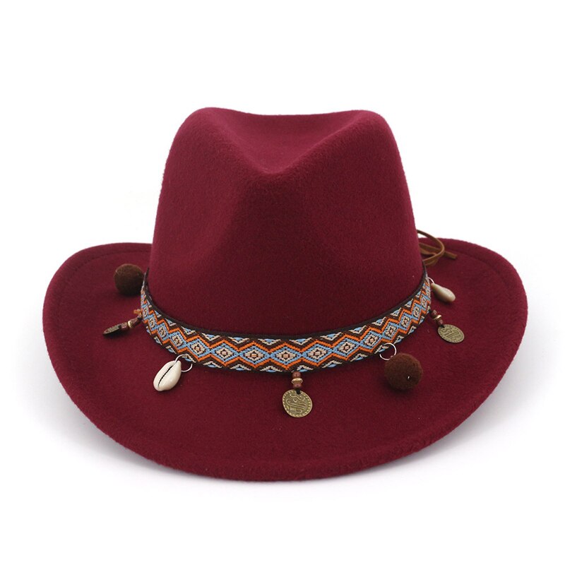 Chapeau Fedora Trilby pour hommes et femmes | Chapeau de Cowboy à large bord, feutré et ruban, Chapeau de Jazz en forme de haut-de-gamme: burgundy