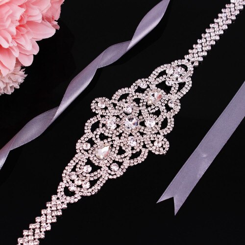 Bridal Belts with Silver Diamond Crystal Bridal Wedding Accessories Belts for Women Wedding Gown: Grey Ribbon Belt