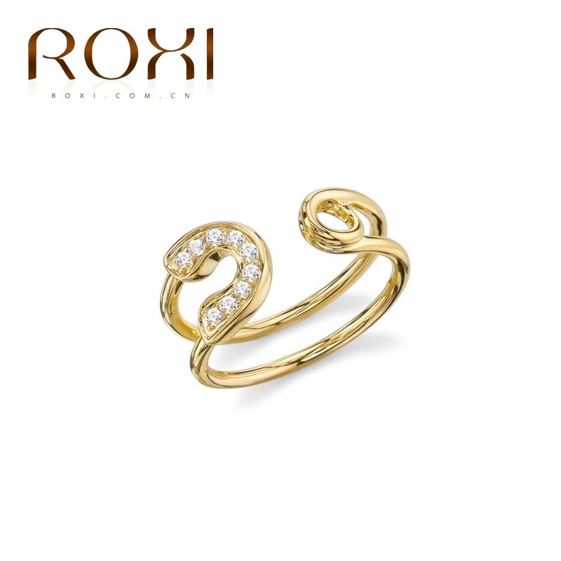 Anillo ROXI de lujo de cristal de circón para mujer, anillo abierto para boda, joyería sencilla de Plata de Ley 925, Anillos de joyería: gold