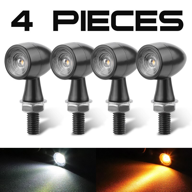 Mini Blinker Light Motorcycle Turn Signal Lights Chrome Black Yellow Red White Rear Indicator Light for Honda Yamaha Suzuki: 4pcs Yellow White