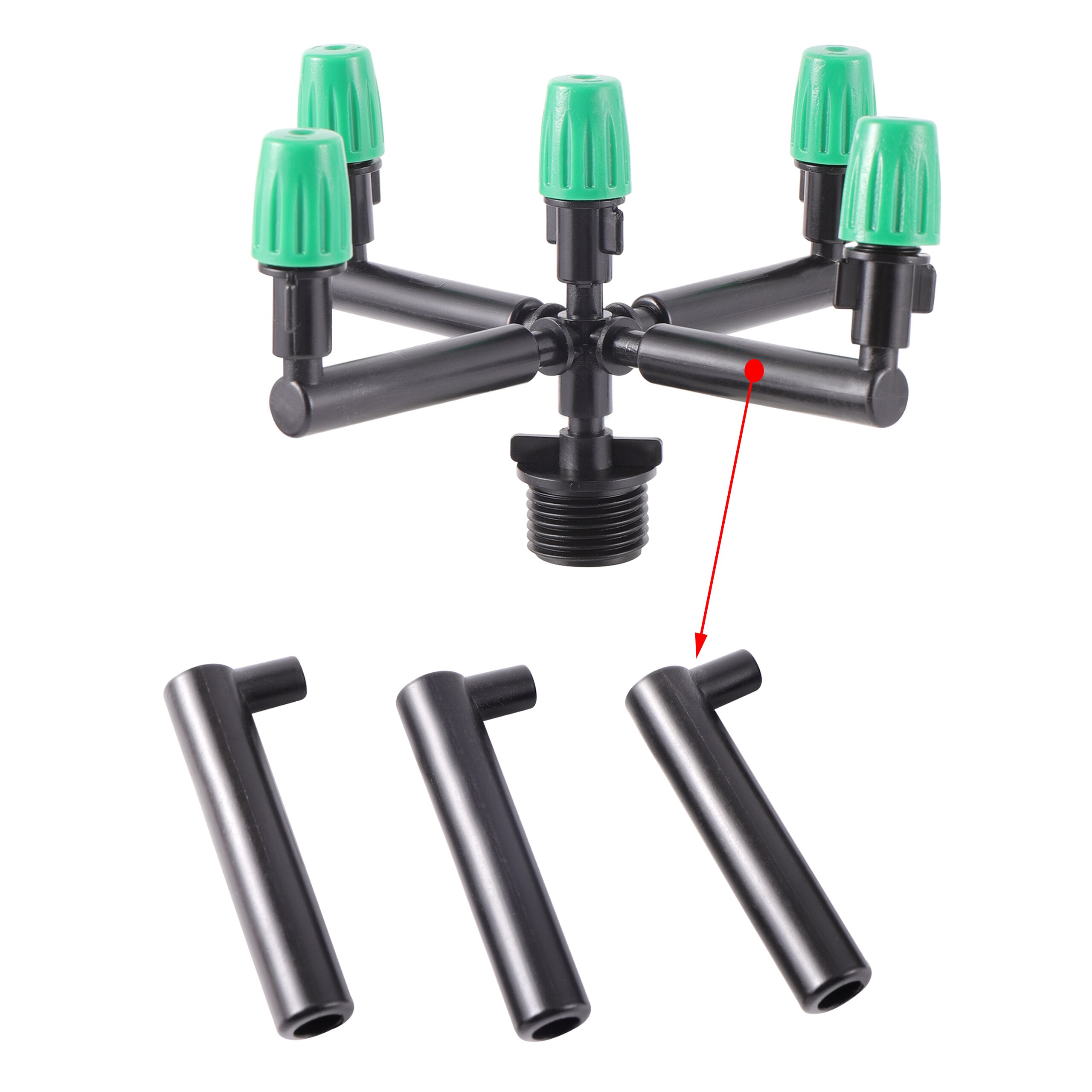 Tuin Irrigatie Vernevelaars Drenken Verneveling Sproeier Met Water Fittings 5-Manier Fogger Nozzles Koeling Bevochtigen Levert