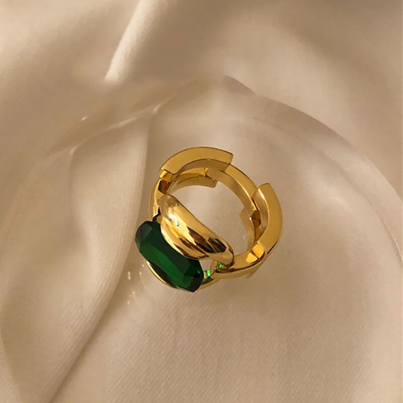 Foxanry 925 Sterling Silver Party Ringen Frankrijk Vergulde Vintage Groene Steen Elegante Bruid Sieraden Voor Vrouwen Koppels