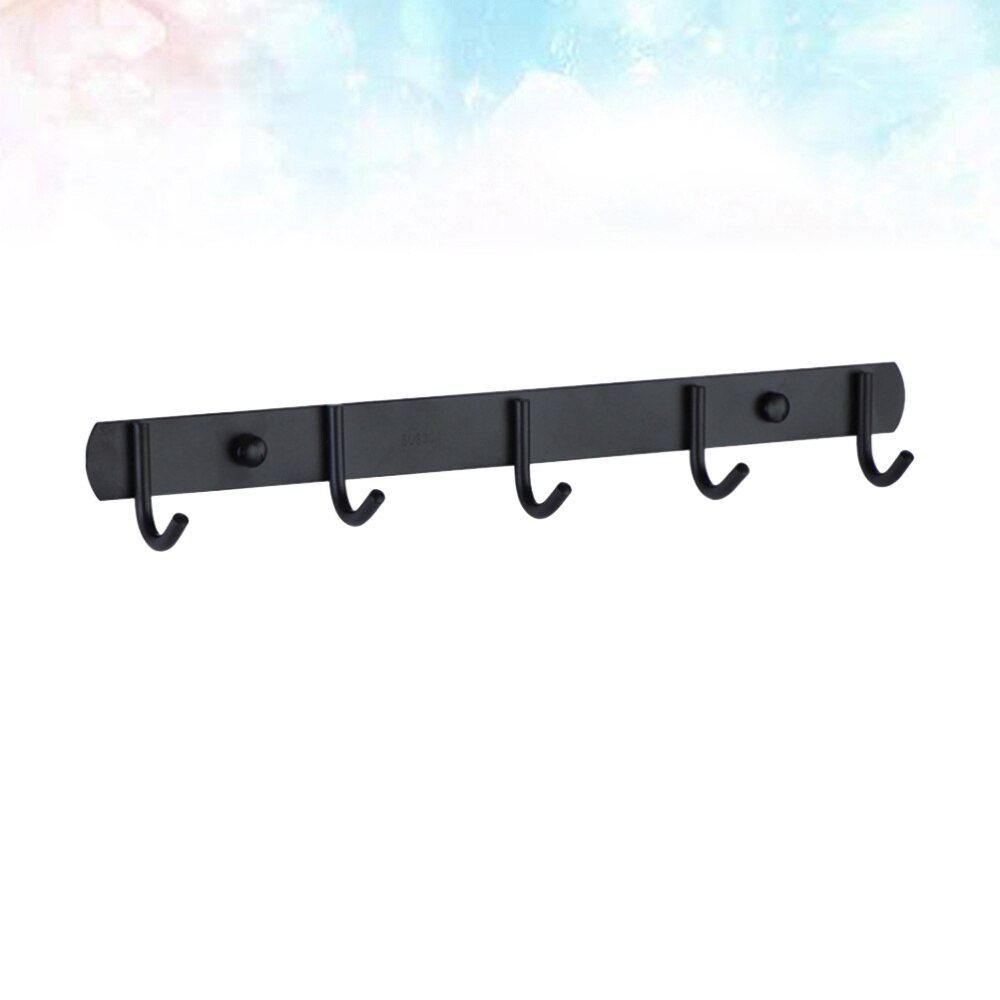 1pc Stainless Steel Door Back Hooks Hanger Punch Free Clothes Hook for Home (5 Hooks Black Round Shape Hook)