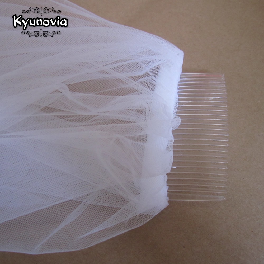 Kyunovia – voile de mariée blanc à 2 niveaux, voile de mariée, court, avec peigne, pour mariage, A00187
