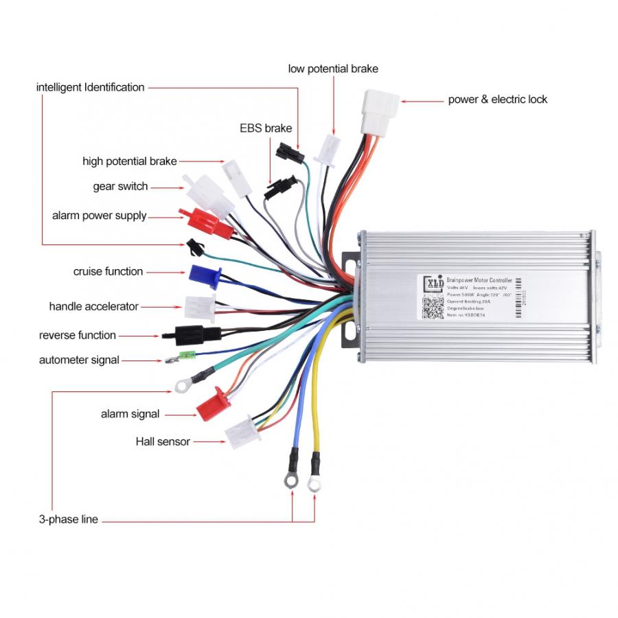 Borstelloze Elektrische Fiets Motor Controller 24/36/48/60/70V 250/350/500 /1000/1500W E-bike Controller Elektrische Fiets Accessoire: 48V 500W Brushless
