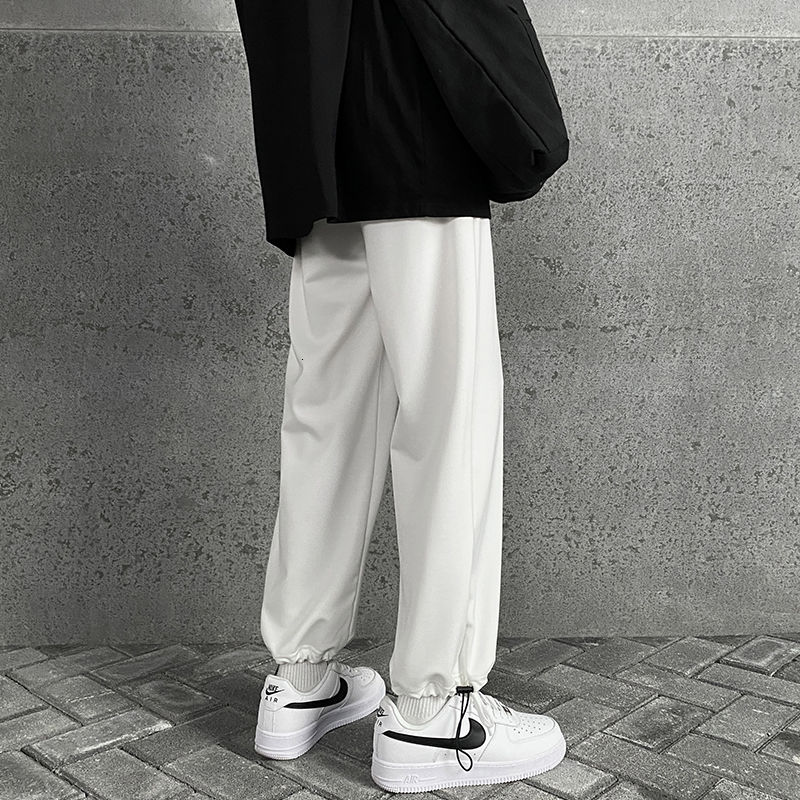 Cotton Black White Sweatpants Men Casual Joggers Pants Men Streetwear Korean Loose Straight Wide Leg Pants Men Trousers
