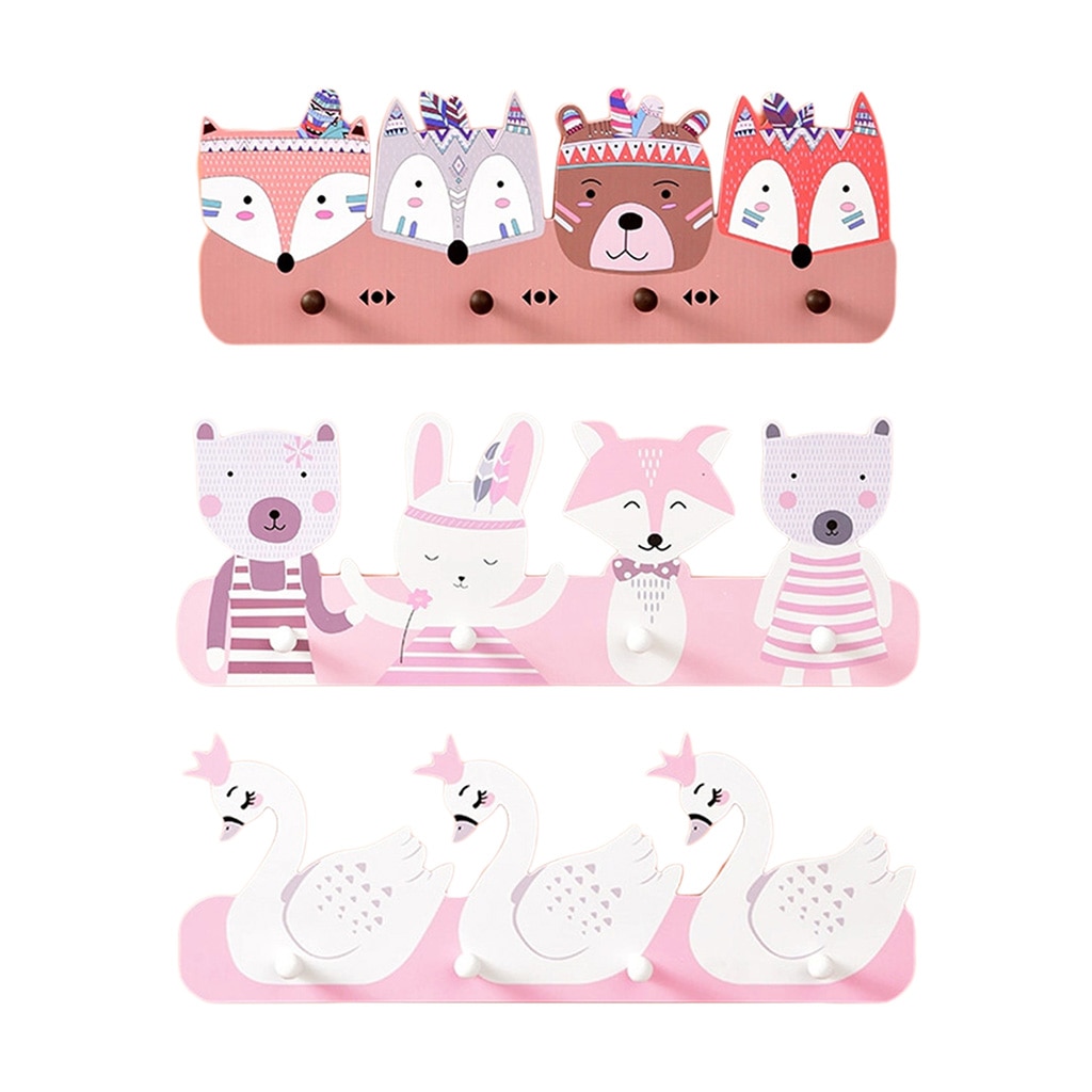 Jolis cintres muraux en bois de dessin animé | 4 crochets adhésifs, crochet de décoration de chambre d'enfant pour manteau de serviette, sacs de clés