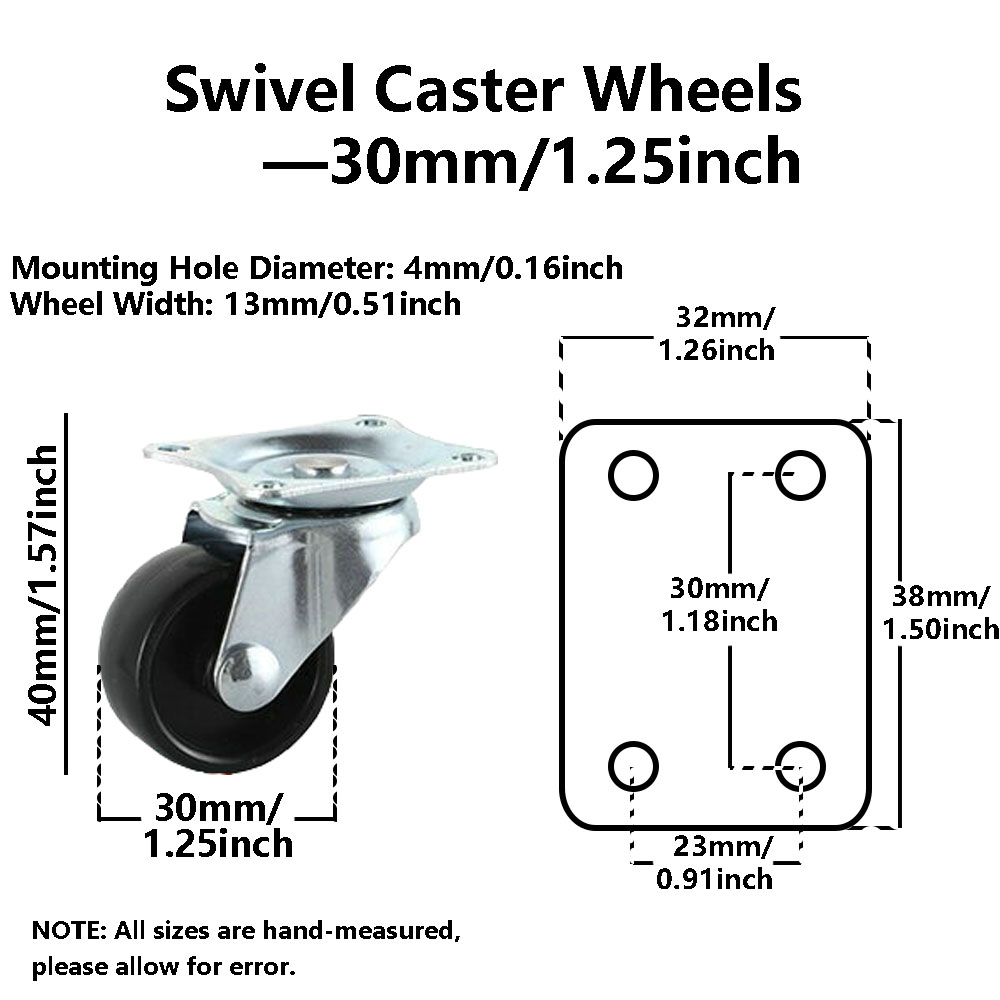 1/1.25/1.5/2inch Furniture Swivel Caster Wheel Quiet Roller Wheel 360° Rotation 60kg Strong Load-bearing Rubber Swivel Castor