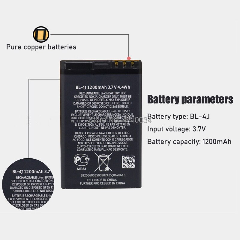 1200Mah Bl 4J BL-4J Batterij Voor Nokia Lumia 620 C6 C6-00 C600 Touch 3G Vervangende Batterij BL4J