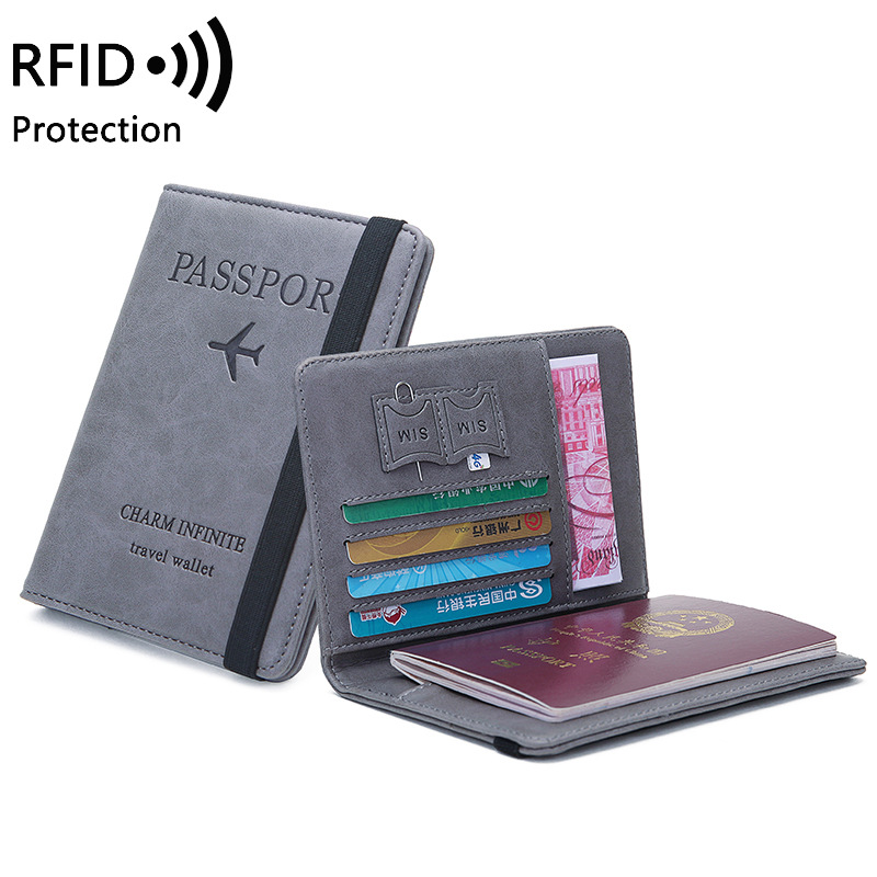 Dames Heren Reispaspoorthouder Beschermhoes RFID PU-leer Credit ID-kaarthouder Case Ticket Beschermende portemonnee: GRIJS