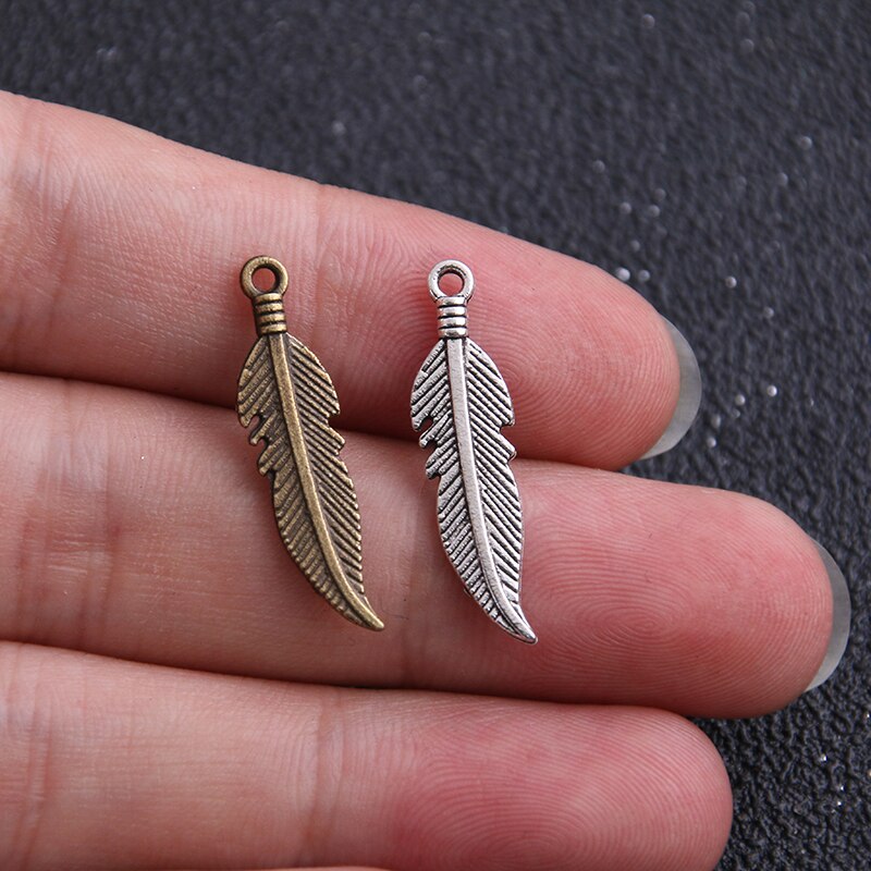 30 Pcs 7*27 Mm Antieke Zinklegering Veren Charms Diy Sieraden Bevindingen Sieraden Accessoires