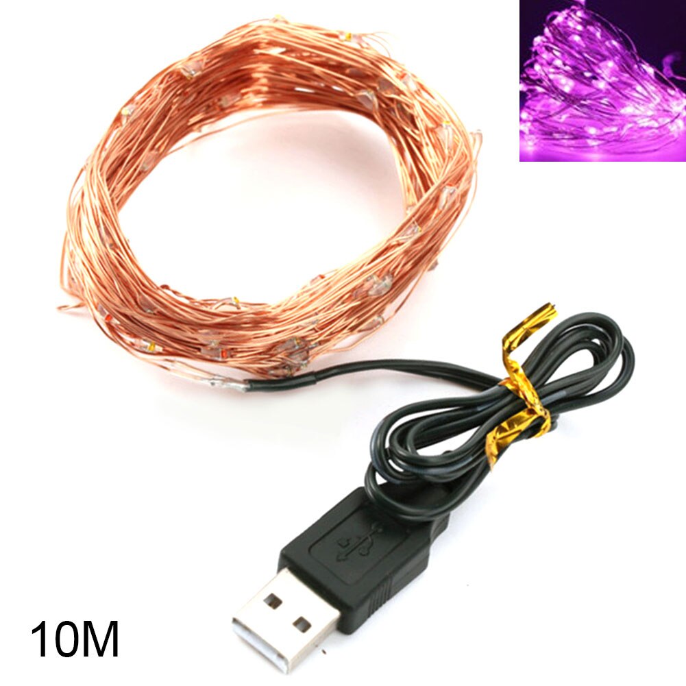 Guirlande féerique étanche en fil de cuivre USB 2/5/10m 5V, LED économies d'énergie flexibles, pour décoration de réception de mariage, haute luminosité: Rose / 10M