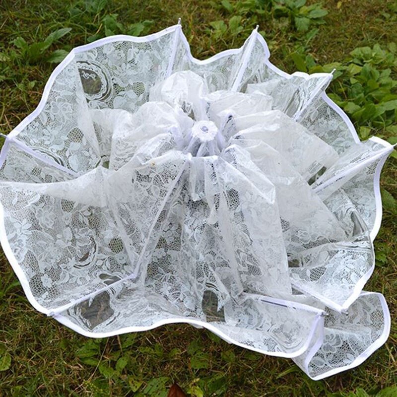 Branco transparente dobrável guarda-chuva chuva feminino à prova dwaterproof água plástico claro rendas casamento parasol feminino 8 costelas atividade guarda-sóis