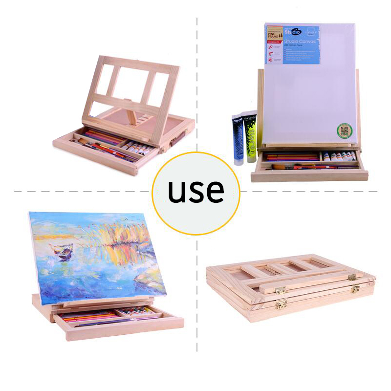 Caballete de madera para pintura de artista, caballete de escritorio portátil en miniatura, plegable caballete, caja de pintura al óleo, accesorios de arte