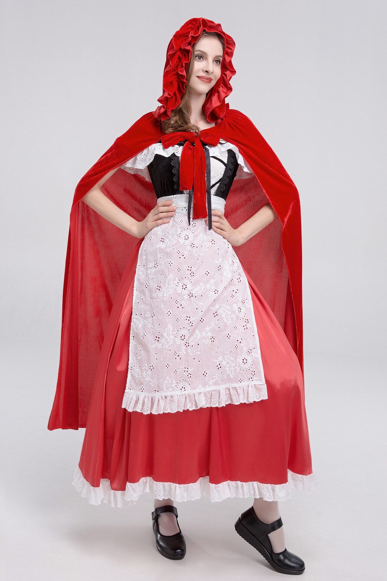 Little Red Riding Hood Costume cloak medieval vintage costume dress Maid Costume Long Dress Cloak