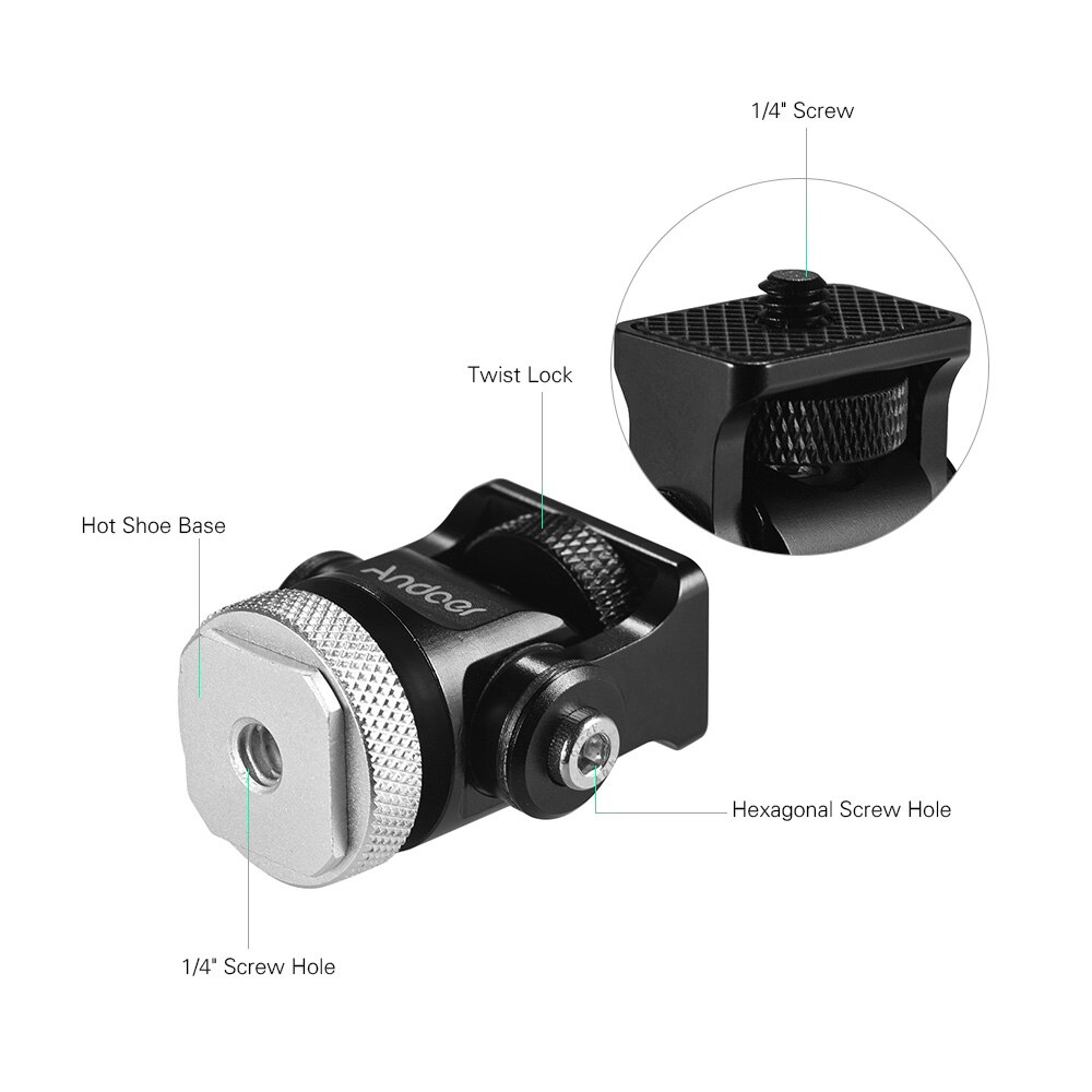 Andoer Mini Ball Head Ballhead Flash Shoe Mount Adapter 1/4" Screw for DSLR Camera Microphone LED Video Light Monitor Tripod