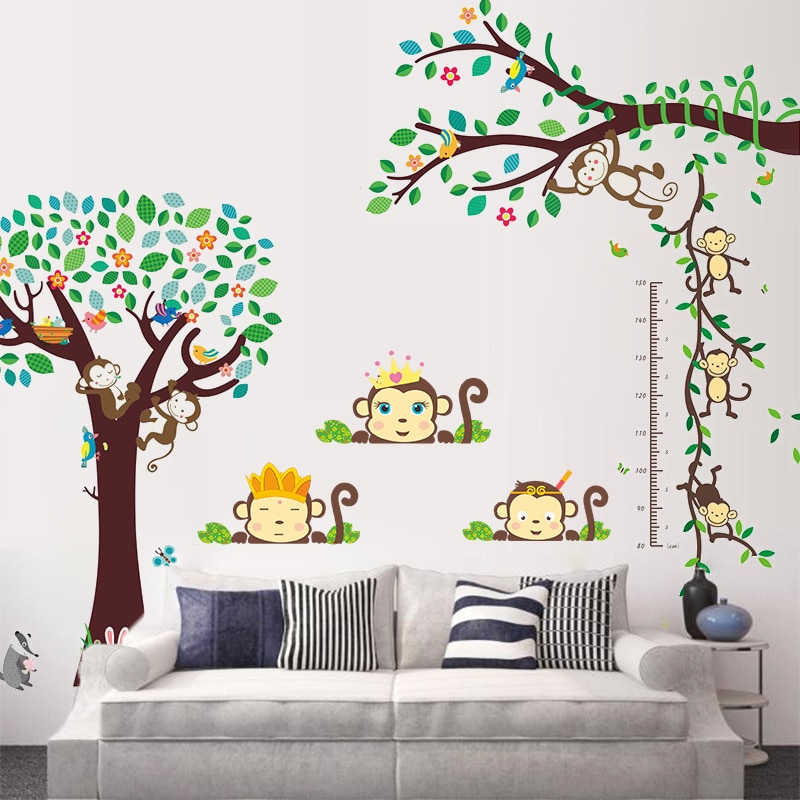 Jungle Monkey Tree Animlas Forest Wall Sticker Decorative Poster For Kids Baby Nursery DIY Home Decor Decal Mural Children