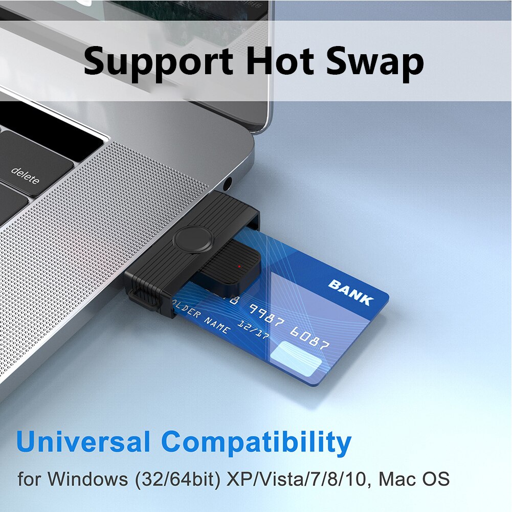 Cr318 usb 2.0 smartcard-lesegerät für bankkarten, sim-karten, cac-kartenleser, anschlussadapter, usb für windows- 7/8/10/ mac-os-computer