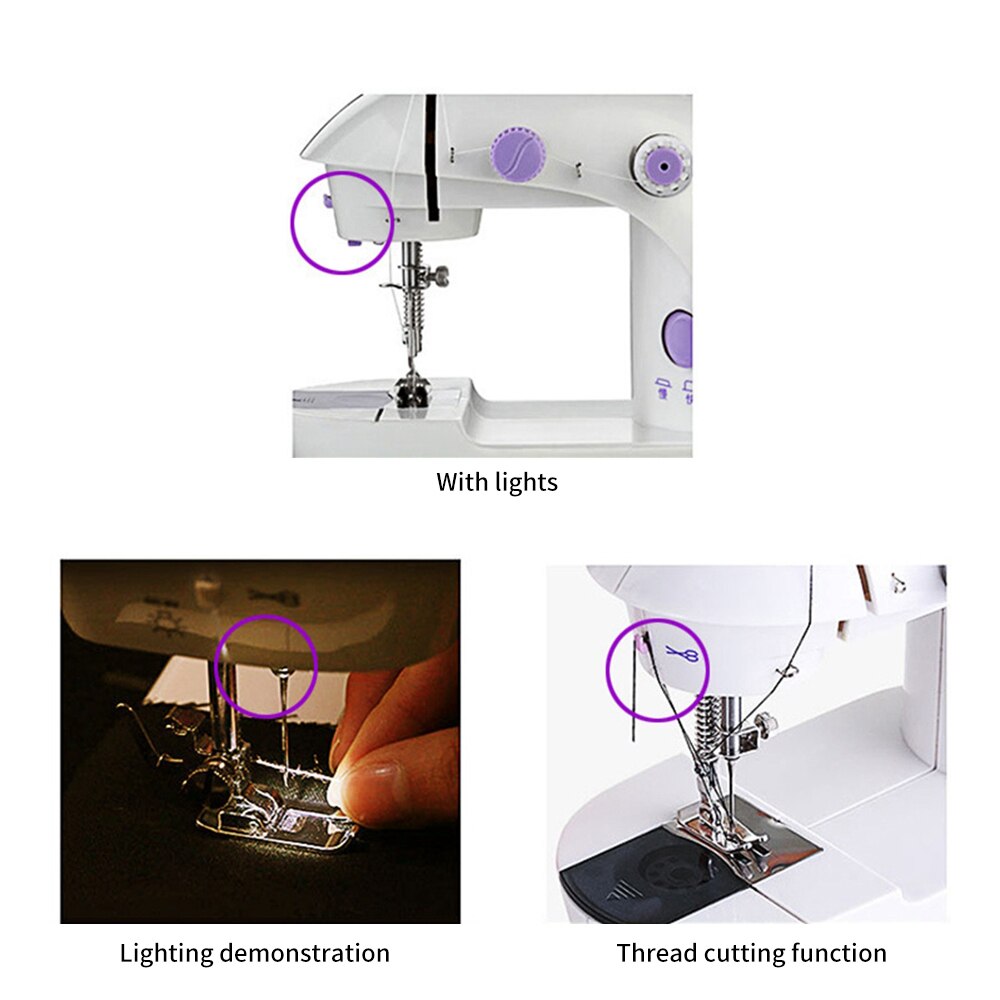 Household Mini Sewing Machine Portable Multifunction Night Light Hand Table Two Thread Foot Pedal Electric Sewing Machine Kits