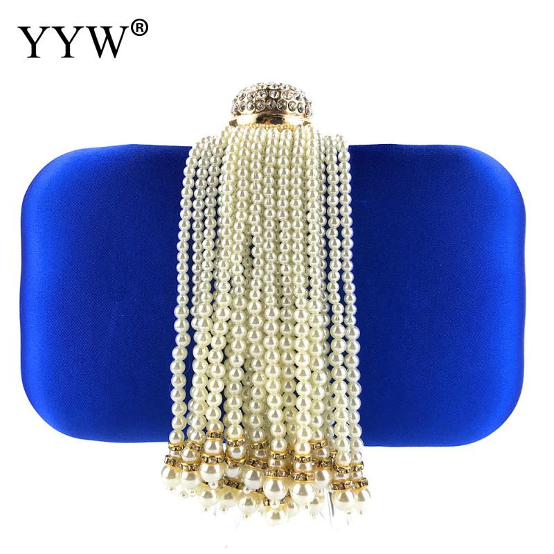 Azul festa de noite saco de embreagem das mulheres pérola borla saco de embreagem mão-frisado vestido saco de noite festa de formatura bolsa de casamento vermelho