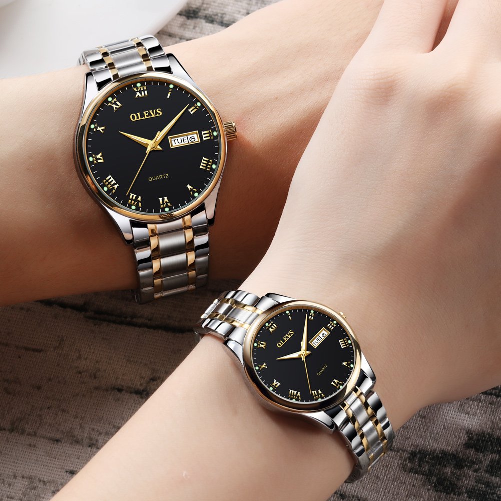 OLEVS Couple Watch Two-color Stainless Steel Strap Waterproof Quartz Watch His and Her Lovers A Couple Set2022
