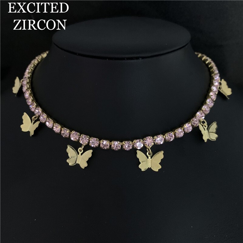 Boho strass borboleta charme com corrente de cristal moda colares bijoux para feminino elegante bling cristal gargantilha jóias: 4