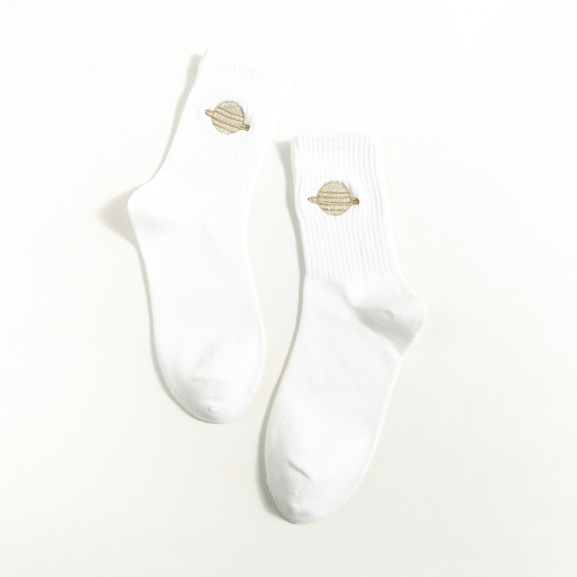 Chaussettes brodées de la série Planet, couleur Pure, pour Skateboard, sport, tendance: WHITE