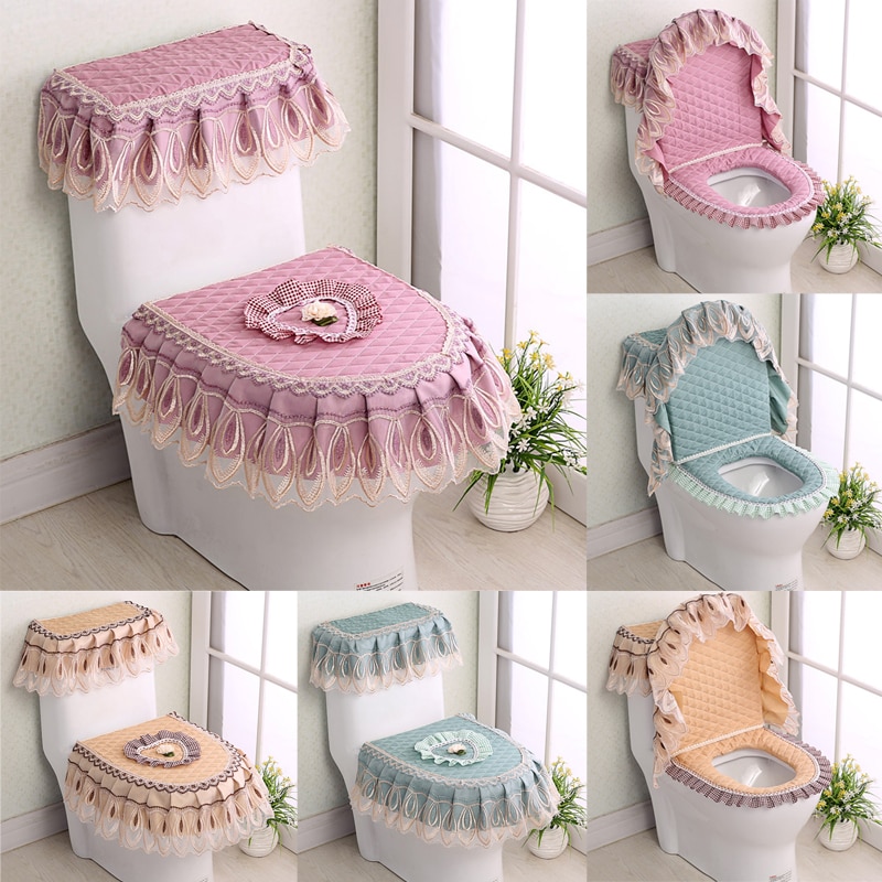 3 Teile/satz Gold Samt Spitze Wc Sitz Abdeckung einstellen Toiletten U-Förmigen Mantel Hause Badezimmer Toiletten matt Panzer Abdeckung wc Abdeckung setzt