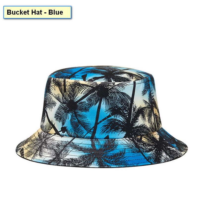 Casquette de plage à rabat en noix de coco pour hommes, pour en bord de mer, impression 3D, casquettes Hip Hop, Street Dancer, chapeau de danse: Bucket Hat - Blue