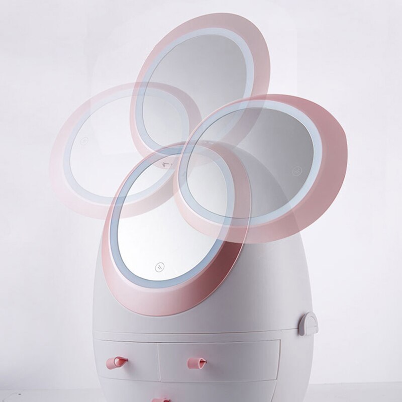 2 IN 1 USB Touch Screen LED Makeup Mirrors Storage Box Skin Care Products Organizer for Makeup with Mirror LED Lights P9