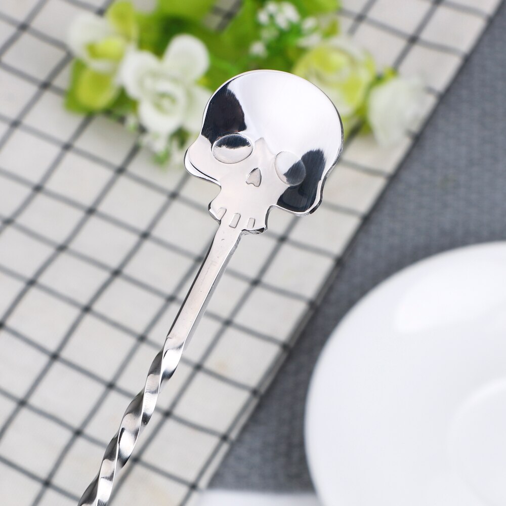 Skull Bar Spoon Swizzle Sticks Cocktail Pick Stirrer Bar Spoon Mixing Fork 25cm Stainless Steel Bartender Kitchen Tools