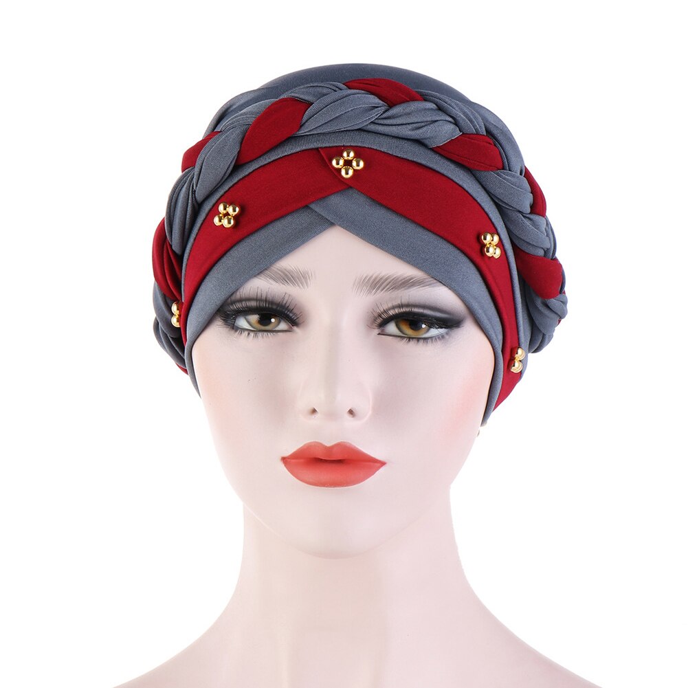 Kvinnor tvinnad flätad turban hatt hijab mössa pärlor håravfall huvudskydd huvudbonader huvudbonad hår styling tillbehör muslim halsduk