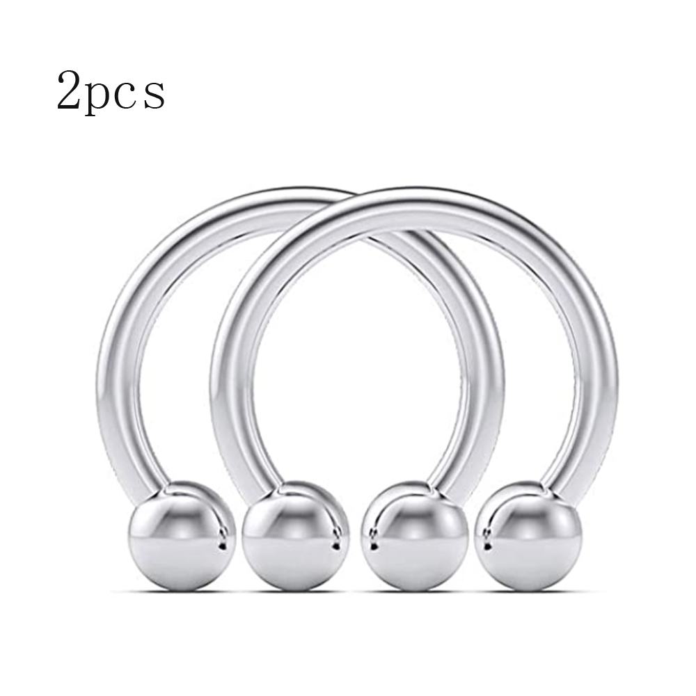 2 uds/12 Uds retenedor de tabique acrílico transparente y acero quirúrgico anillos para la nariz aro herradura cartílago Tragus tabique anillo Piercing corporal: Rodio plateado