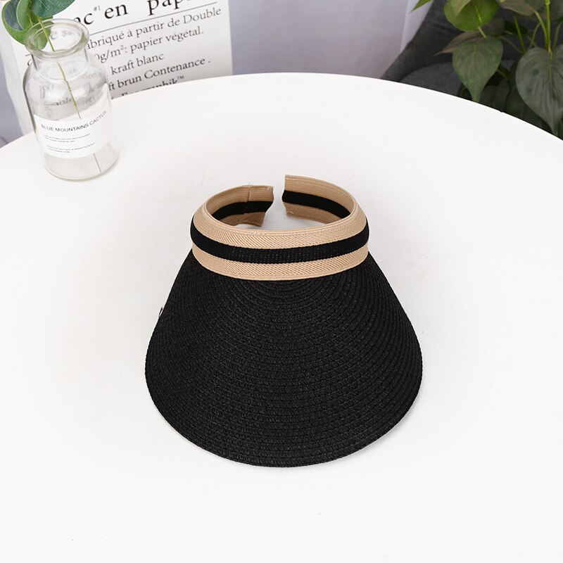 Susi & Rita gorra visera de verano para mujer, sombreros de paja de ala ancha, sombrero de playa para mujeres , sombrero Casual vacío, gorra Casquette: Black