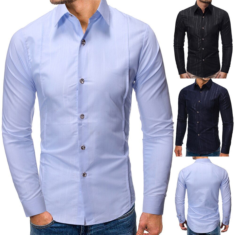 Men Shirts Arrivals Texture printing Slim Fit Male Shirt Solid Long Sleeve British Style Cotton Men's Shirt