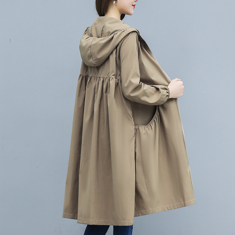 Lång kappa tunn trenchcoat dam 2022 vår höst stor storlek lös huva kvinnlig vindjacka fritids ytterkläder  r863