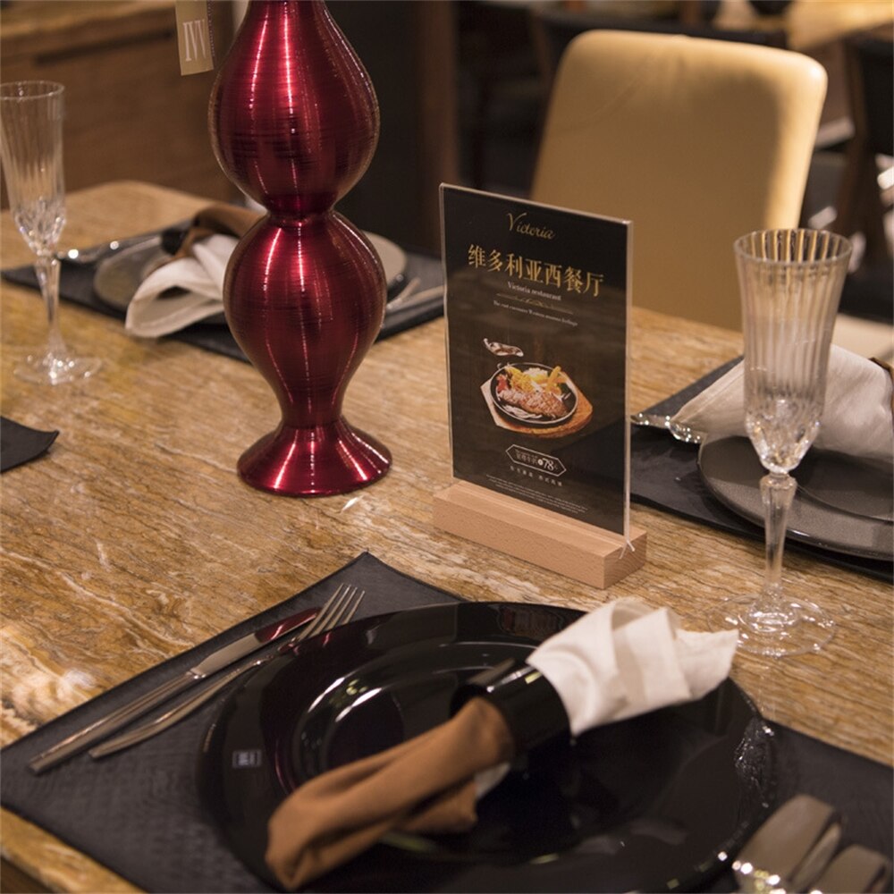 A5 – carte de tente de Table verticale transparente, pour Restaurant en bois, en plastique, en acrylique, porte-Menu Vertical, porte-signe en papier, présentoir