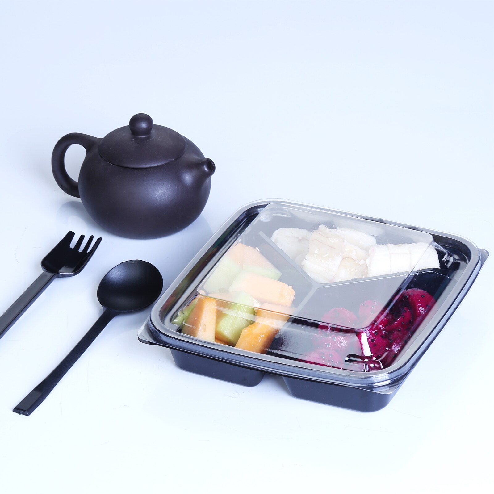 Disposable About 400 Grams of Three-cell Fruit Salad Box, Multi-cell Fruit Box, Takeaway Fruit Packaging Box