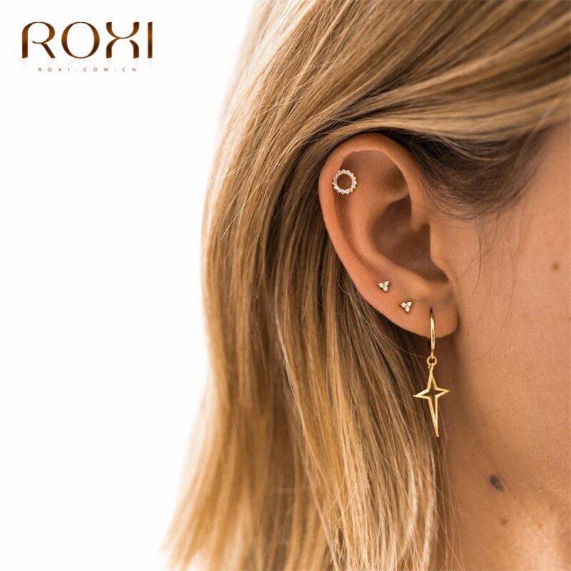 Roxi Minimalistische Ronde Cirkel Oorbellen Geometrische Hollow Cross Hanger Dangle Earring Voor Vrouwen 925 Sterling Zilveren Oorbellen