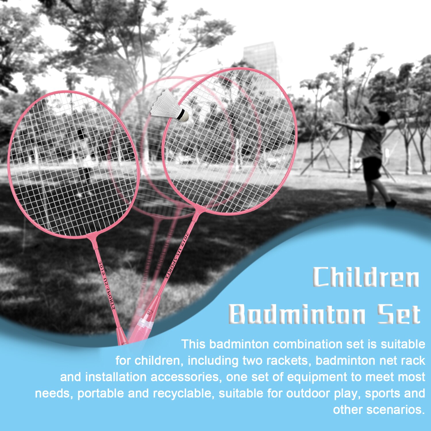 Children Badminton Set Badminton Rackets Four Packs Badminton Rack Portable Reusable Outdoor Exercise Fitness Combination