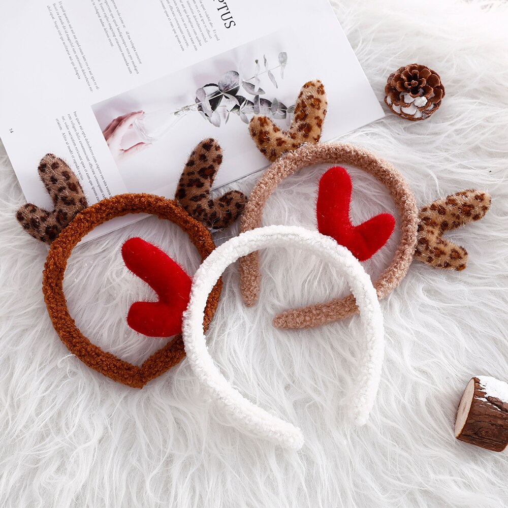 1pc Nette Plüsch Stirnband Elk Geweih Leopard Muster Geweih Stirnband Weihnachten Kopfschmuck Dekoration Mädchen Haar-accessoire