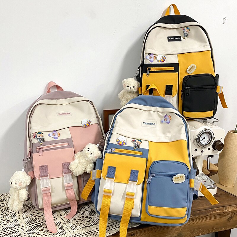 Seetic Kawaii Nylon Vrouwen Rugzak Multi-Pocket Rugzak Voor Tiener Waterdichte Dame Laptop Rugzak Hoge Capaciteit Reistas Vrouwen