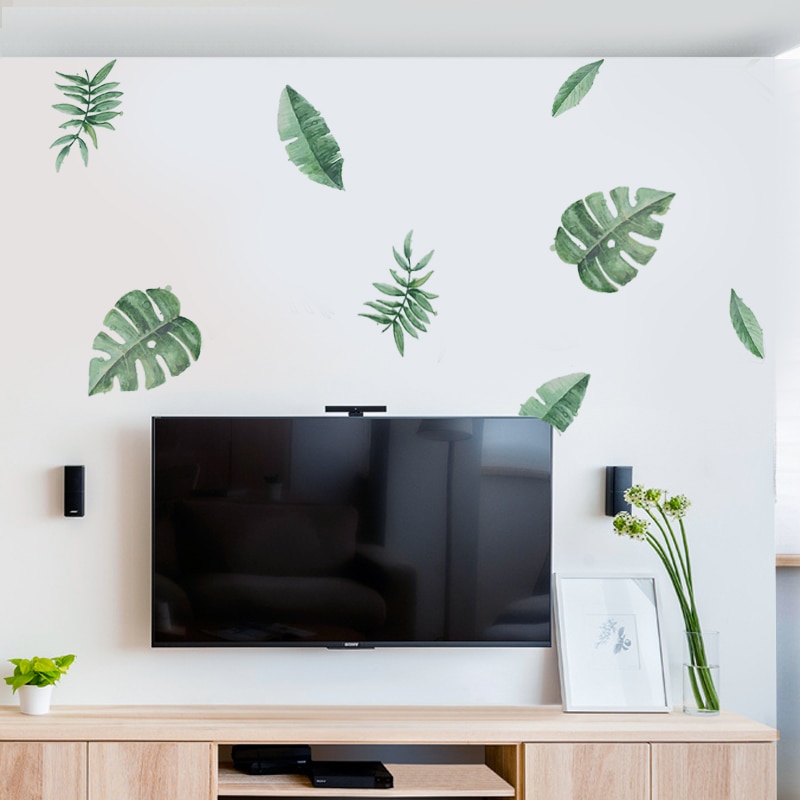 Tropical Leaves Wall Sticker Green Leaves Vine PVC Wall Decal Home Bedroom Living Room Decoration DIY Sticker Wallpaper Supplies