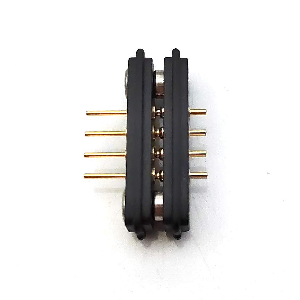 1sets Spring Loaded Magnetic Pogo Pin 4 Pins 2.54 MM Pitch Vertical Curved needle Row Through Holes Solder Female Probe Contact