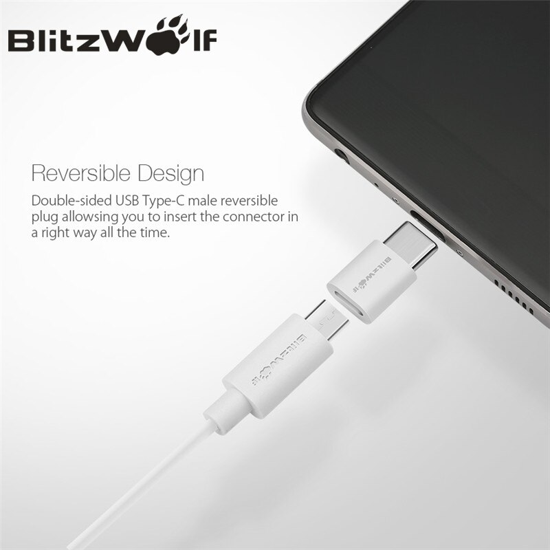 BlitzWolf 2PCS Micro USB naar USB Type-C Adapter Man-vrouw Converteren Kabel Connector Voor Xiaomi Type -C Mobiele Telefoons Adapter