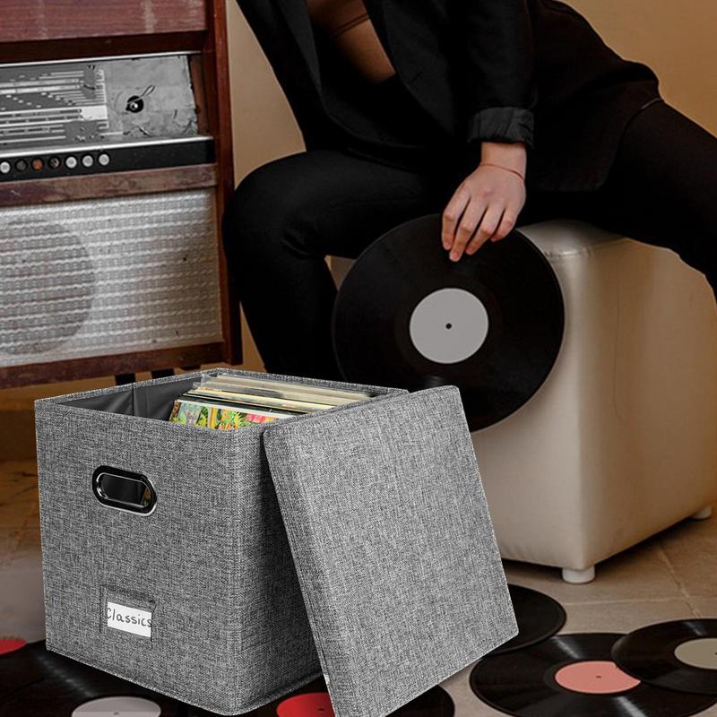 12- tommers oppbevaringsbokser til vinylplater med lokk og håndtak, stilig og praktisk lp-plateorganisator til plater
